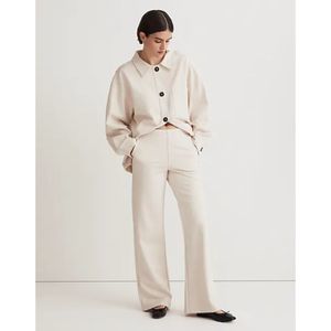 Madewell Ponte Wide Leg Pants Womens Mid-Rise Flat Front Pull-On Beige Sz XS NWT
